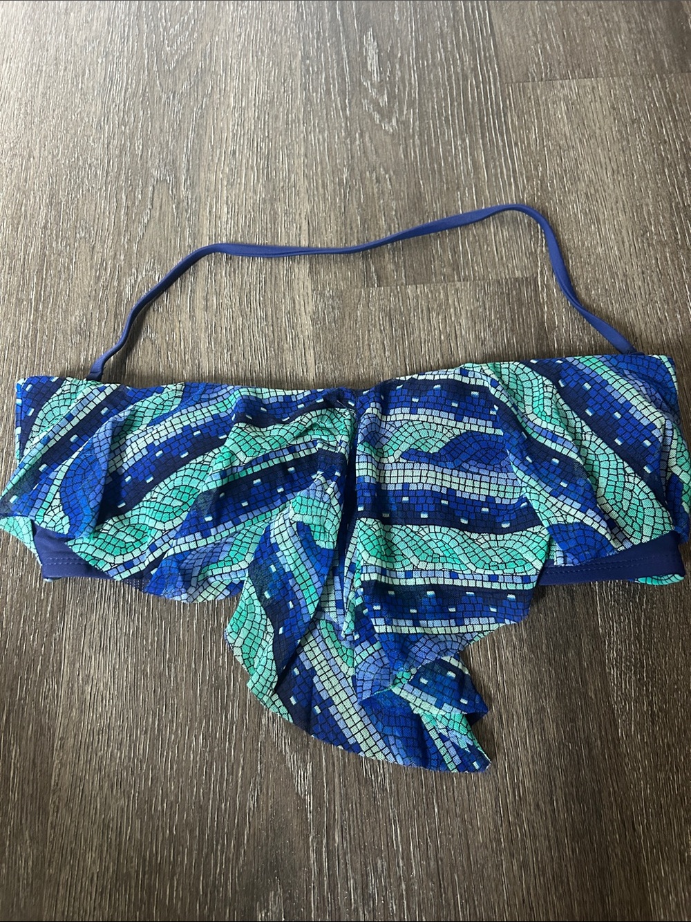 Blue Mosaic Ruffle Bandeau Bikini Top